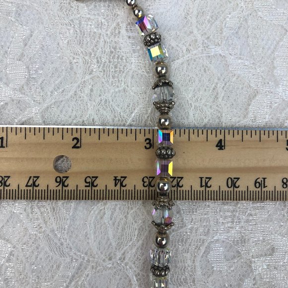 Boutique Vintage Sterling Silver Bead & Clear Crystal Accent Toggle Bracelet - Picture 11 of 14